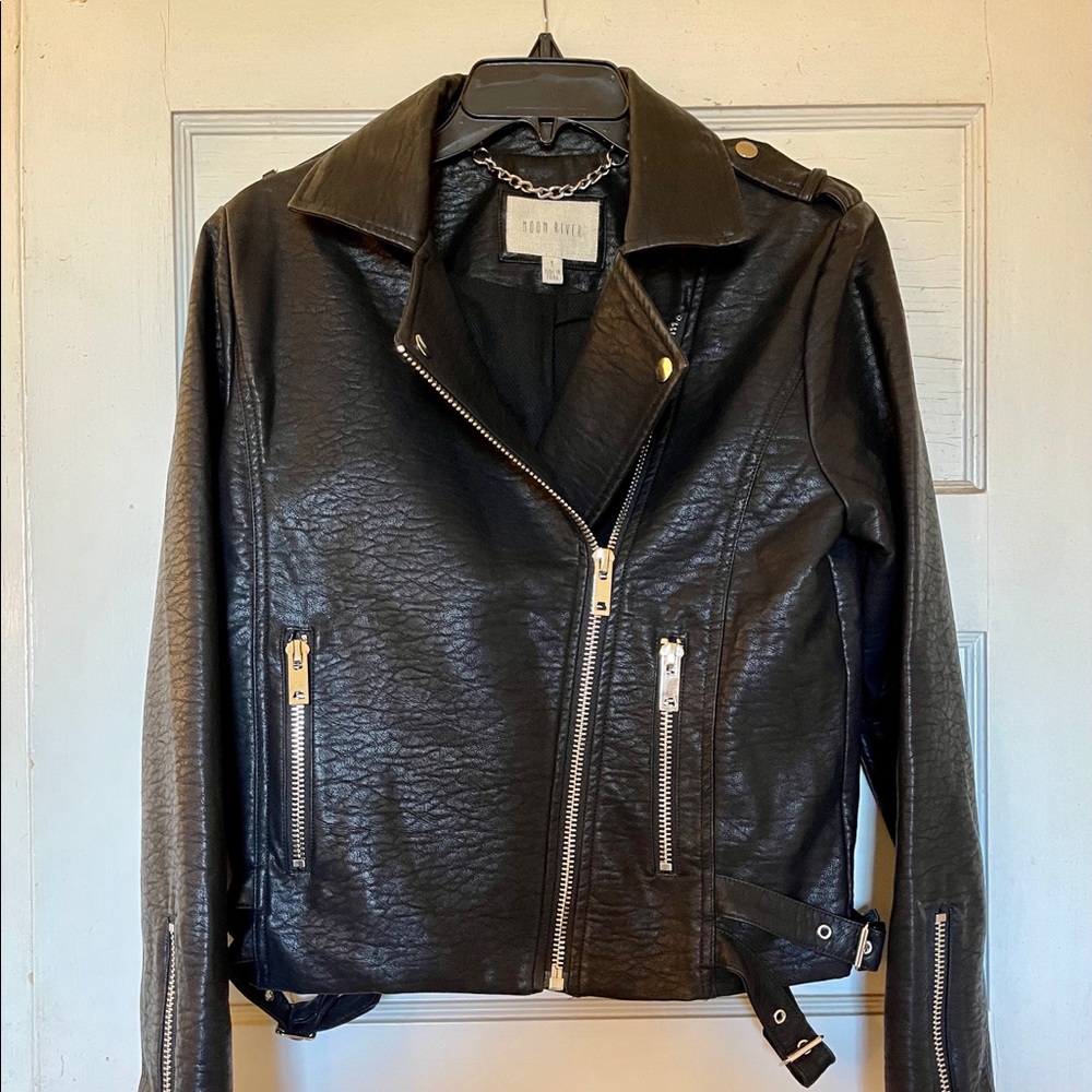 Faux leather jacket w/ silver hardware